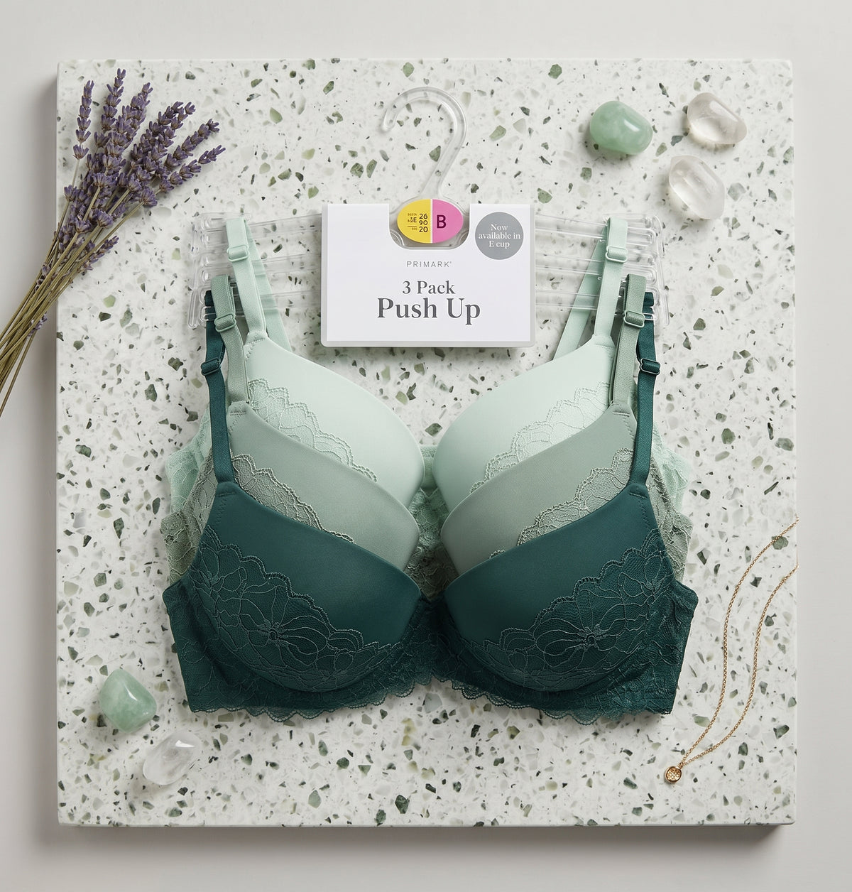PRIMARK Push Up Bra (Brassieres) (Pack of 3) SIZE 36-B (Pistachio-Olive-Green)