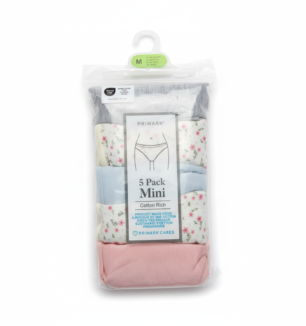 Primark 5 Pack (M) Mini Floral Cotton Rich (Bikinis, Briefs, Underwear, Panties, Pants) Medium