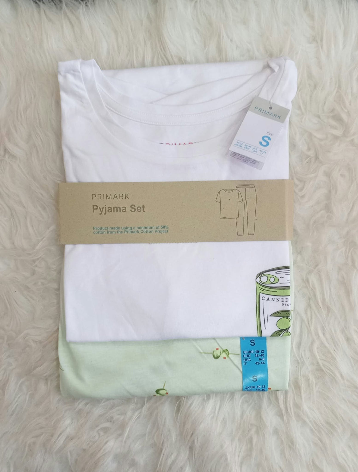 PRIMARK Half Sleeve Pyjama Sets (PJ Set) SIZE (Small) (White with Light Green Trouser)