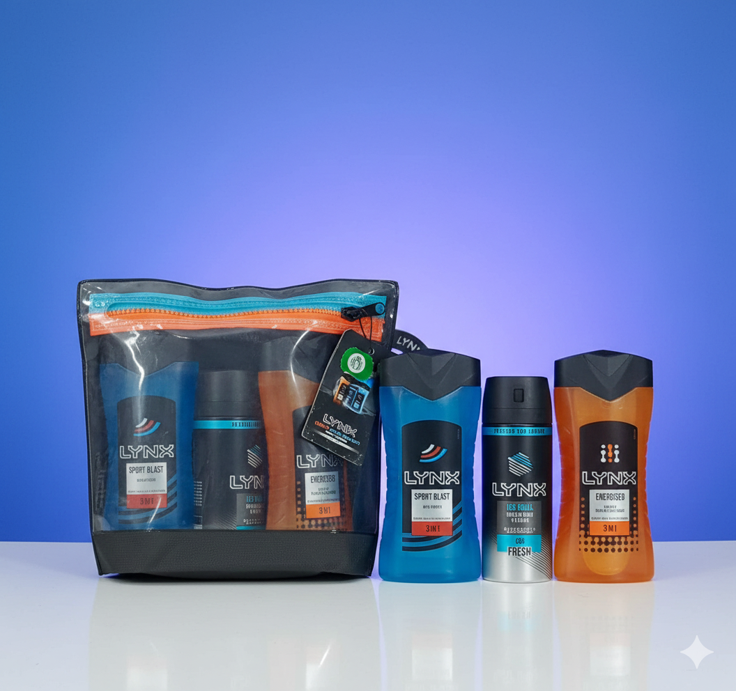 LYNX Sports Wash Bag gift set with Energised, Ice Chill and Sport Blast wash and deodorant