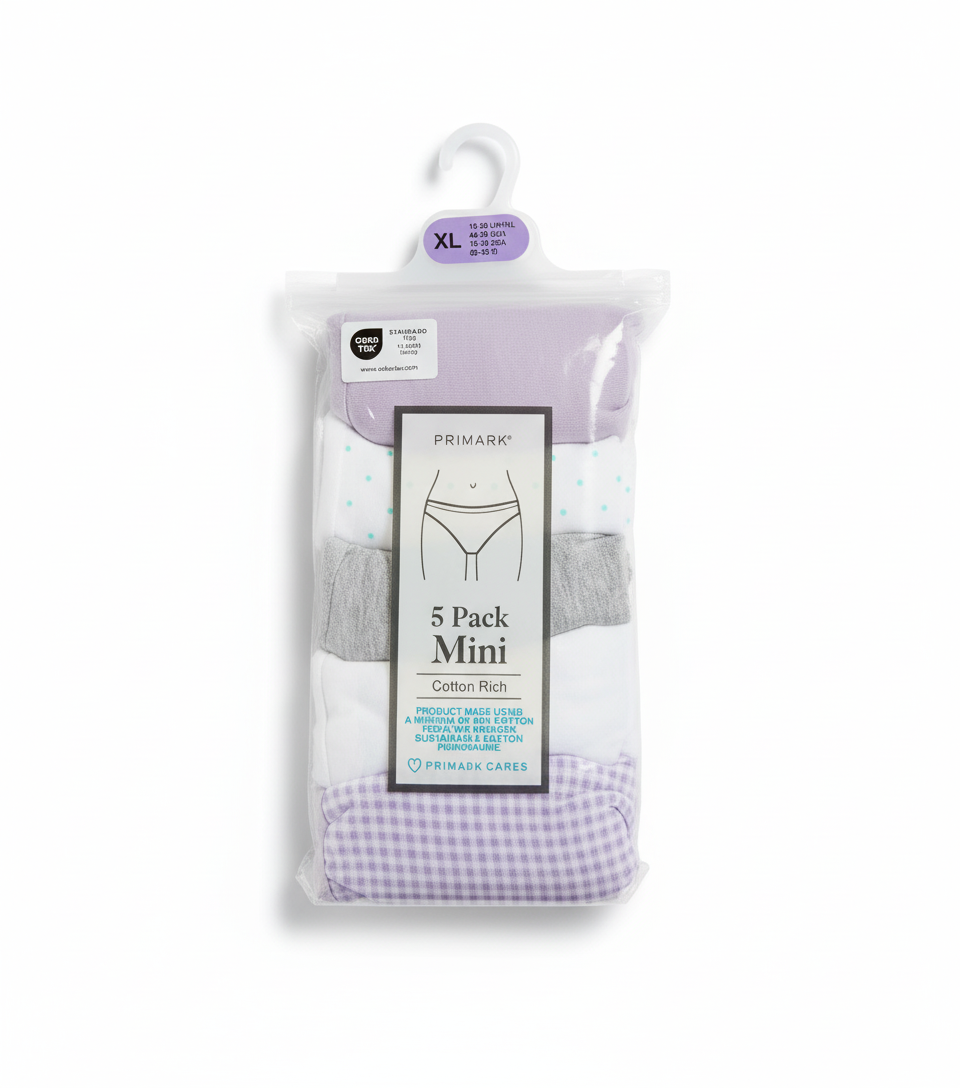 Primark 5 Pack Mini (XL) Cotton Rich (Bikinis, Briefs, Underwear, Panties, Pants) Extra Large