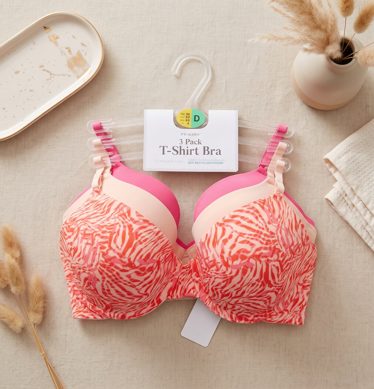 PRIMARK T-Shirt Bra (Brassieres) (Pack of 1)(Pack of 3) SIZE 36-D (Dark Brown-Cream-Light Brown)