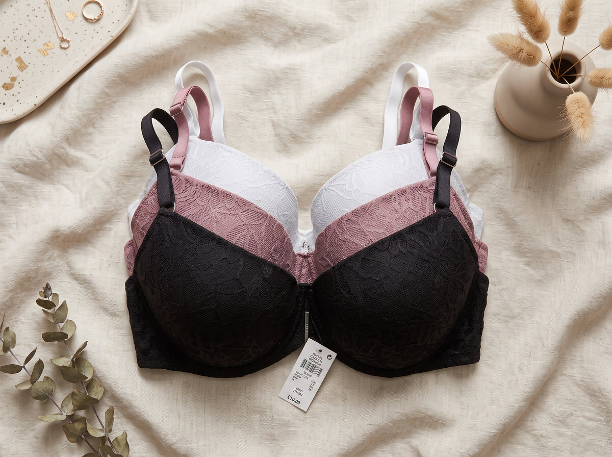 PRIMARK T-Shirt Bra (Brassieres) (Pack of 3) SIZE 36-D (Dark Brown-Cream-Light Brown)