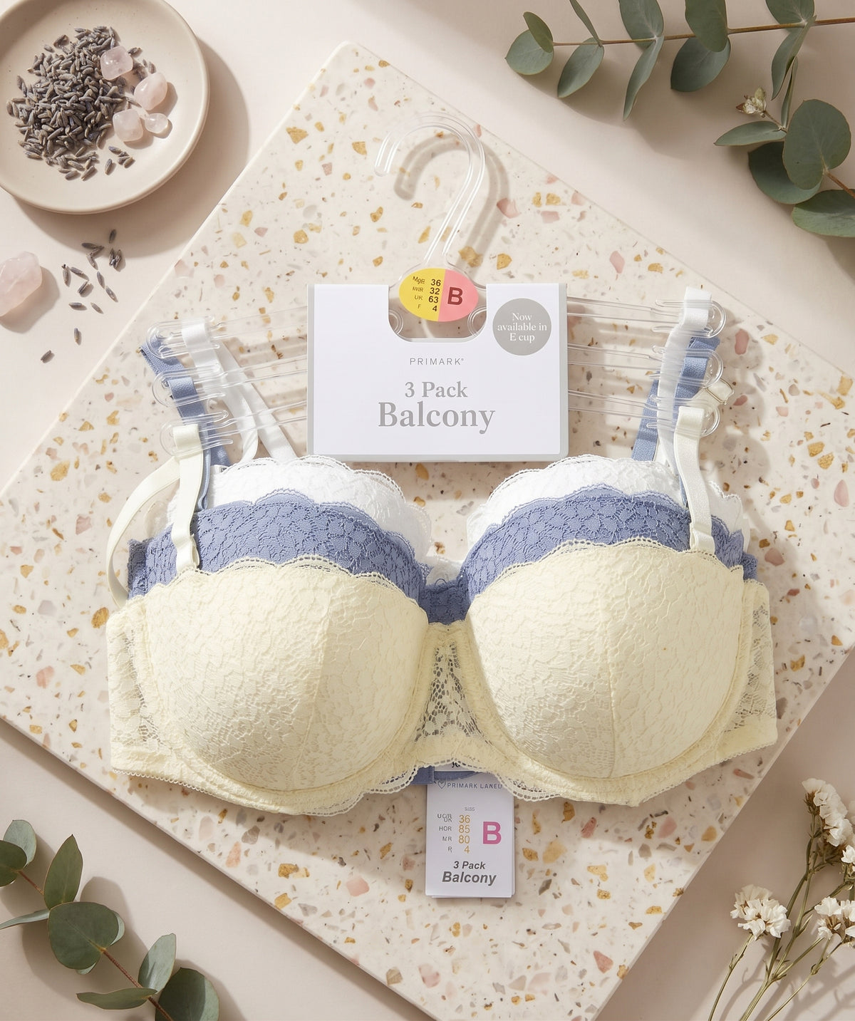 PRIMARK Balcony Bra (Brassieres) (Pack of 3) SIZE 36-B (White-Sky Blue-Cream)