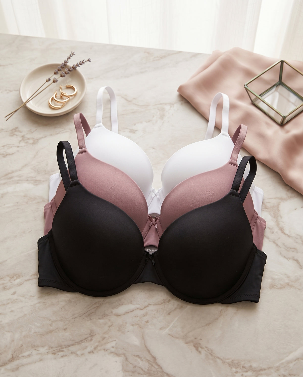 PRIMARK T-Shirt Bra (Brassieres) (Pack of 3) SIZE 36-B (Black-White-Dark Tea Pink)