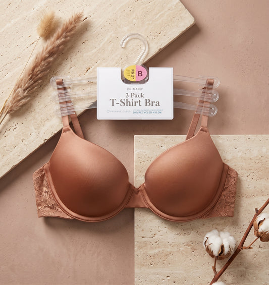 PRIMARK T-Shirt Bra (Brassieres) (Pack of 3) SIZE 36-B (Black-Pink-White with Dots)