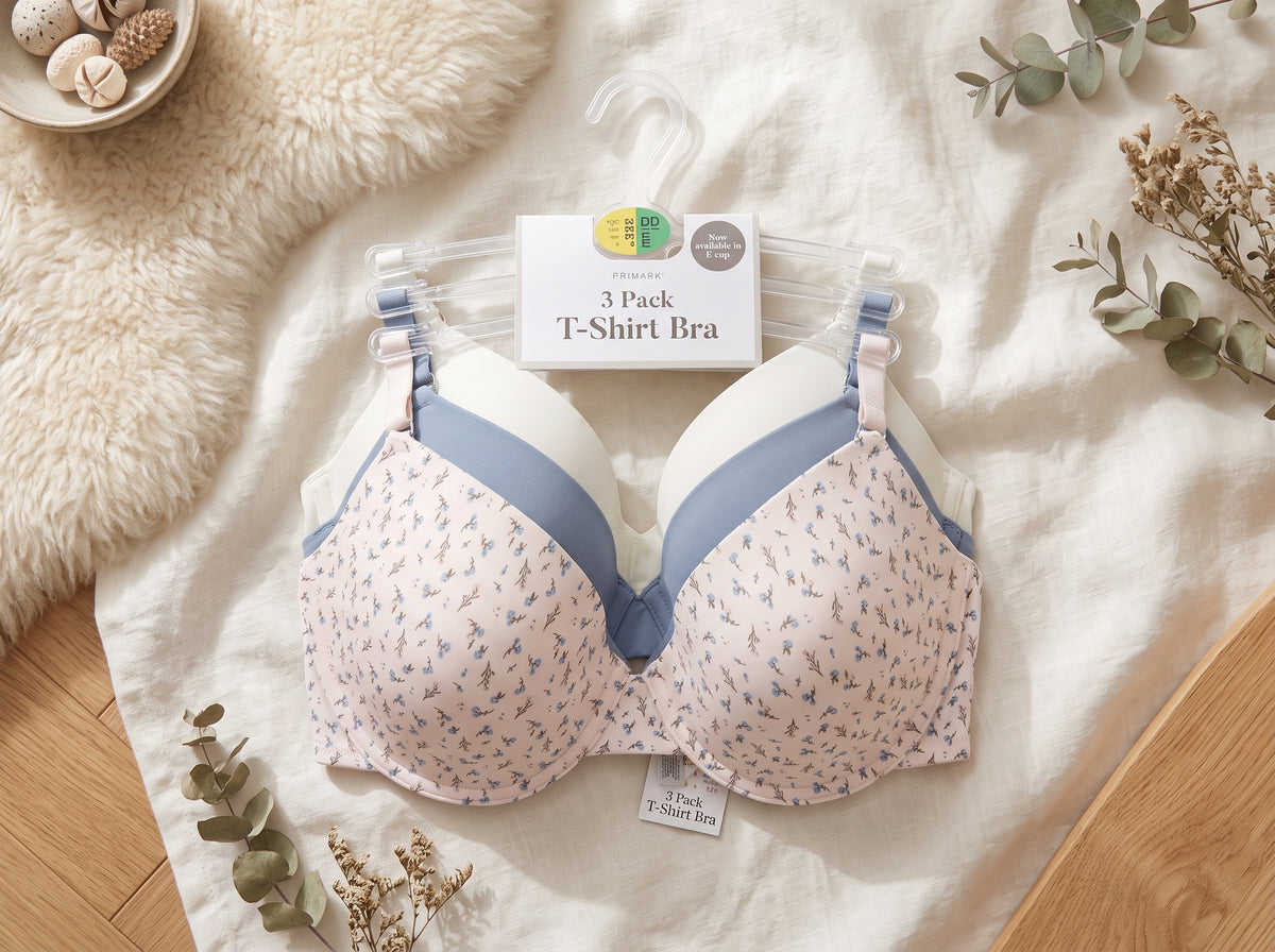PRIMARK T-Shirt Bra (Brassieres) (Pack of 3) SIZE 36-DD (White-Light Gray-Printed)