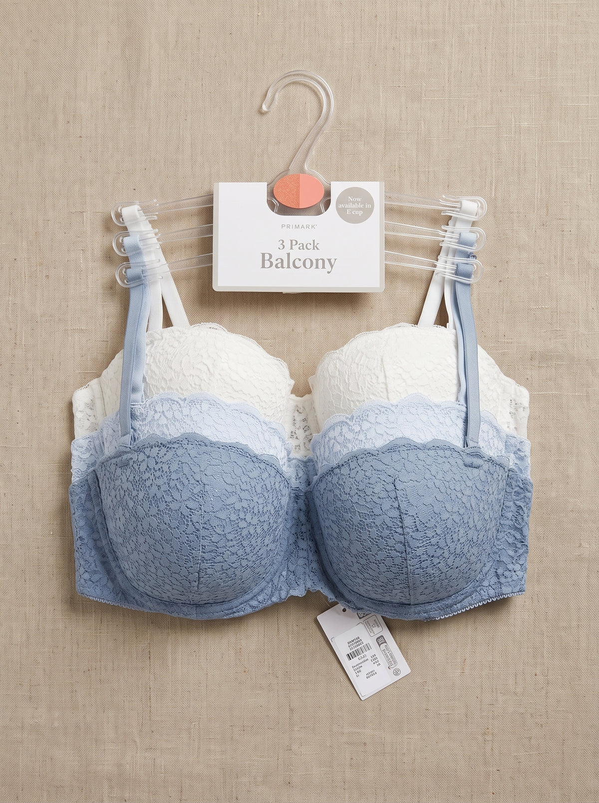PRIMARK Balcony Bra (Brassieres) (Pack of 3) SIZE 38-B (White-Sky Blue-Gray)