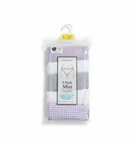 Primark 5 Pack (L) Mini Cotton Rich (Bikinis, Briefs, Underwear, Panties, Pants) Large