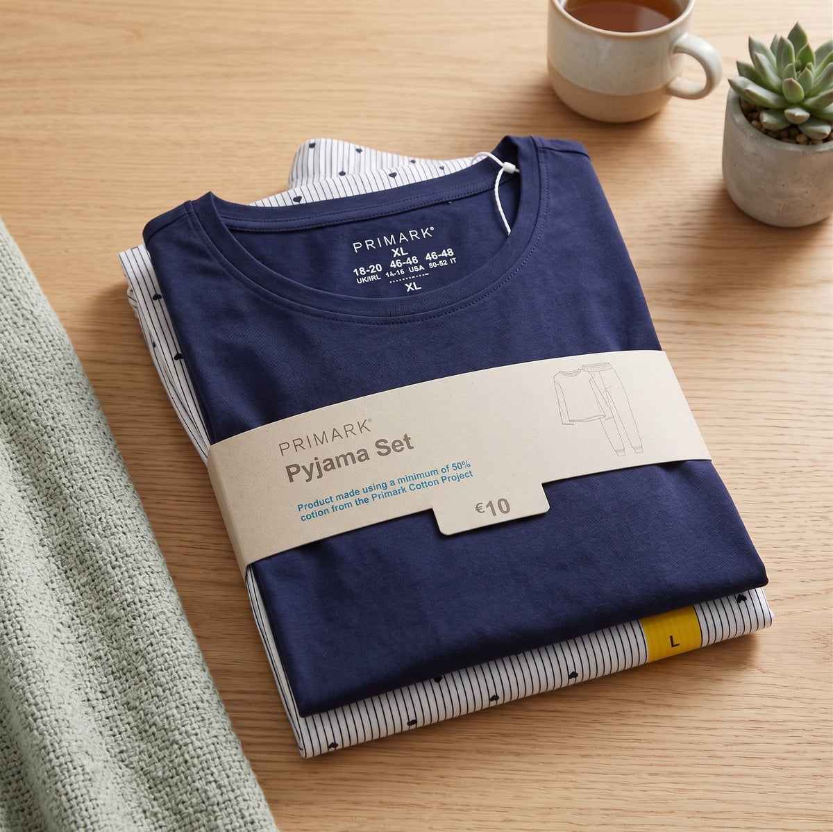 PRIMARK Full Sleeve Pyjama Sets (PJ Set) SIZE (Extra Large) (Blue wit white Trouser)