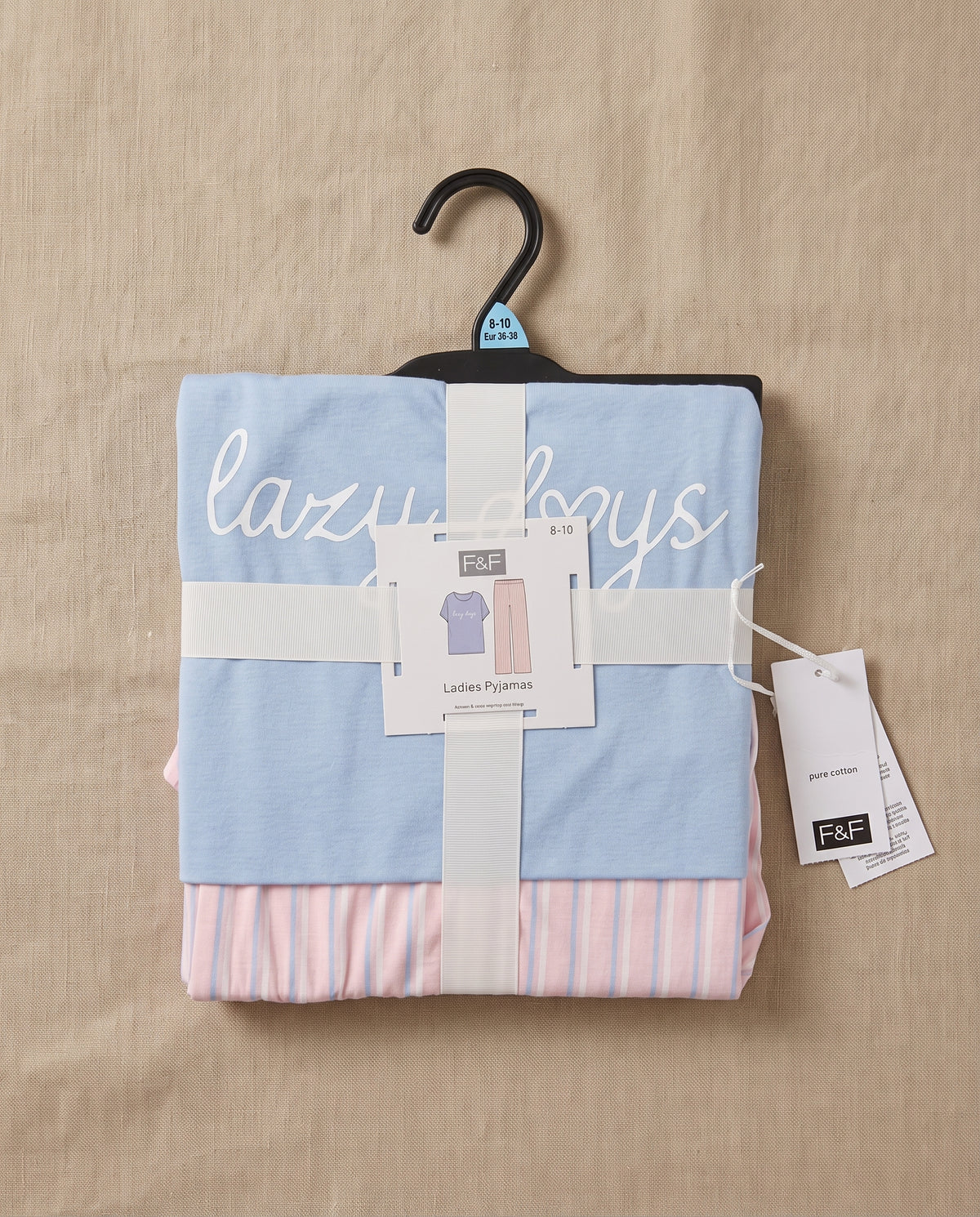 F&F Half Sleeve Pyjama Sets (PJ Set) SIZE (Small) (Light Blue with Pink Stiped Trouser)