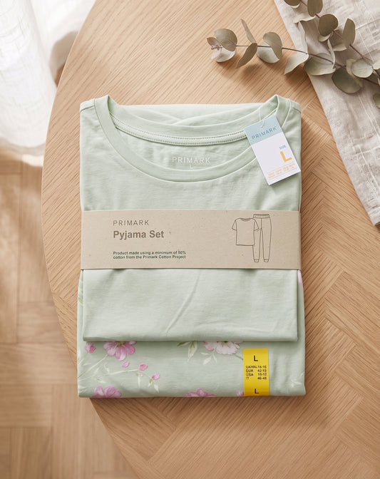 PRIMARK Half Sleeve Pyjama Sets (PJ Set) SIZE (Large) (Pistachio Green)