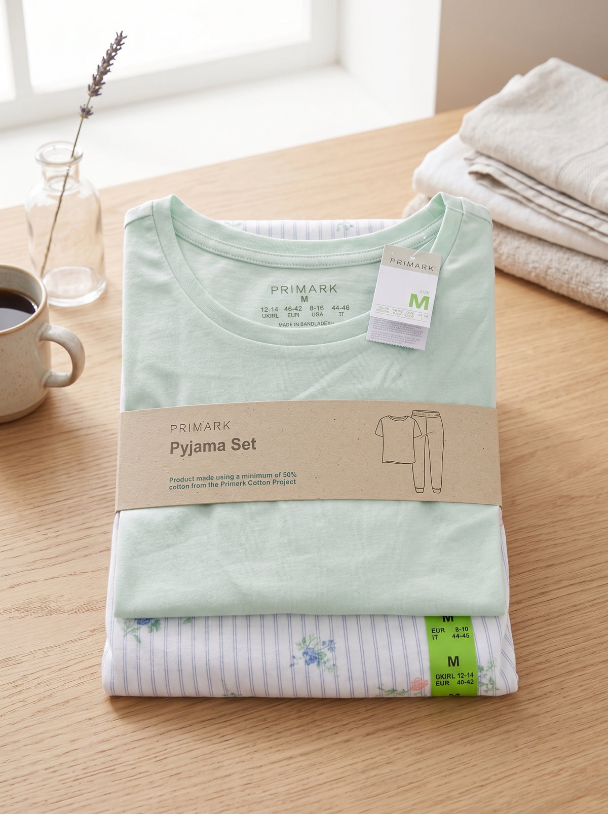 PRIMARK Half Sleeve Pyjama Sets (PJ Set) SIZE (Medium) (Green with White Printed Trouser)