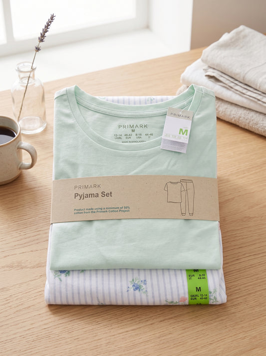 PRIMARK Half Sleeve Pyjama Sets (PJ Set) SIZE (Medium) (Green with White Printed Trouser)