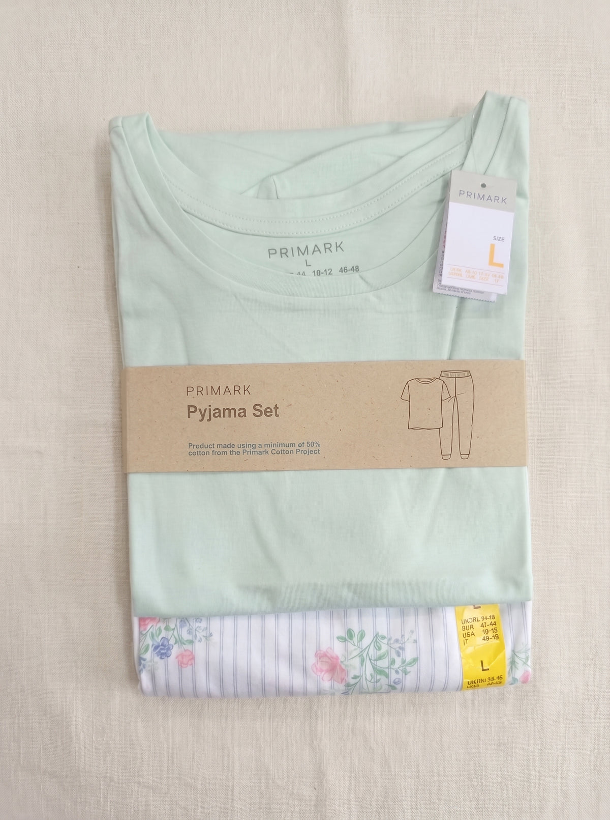 PRIMARK Half Sleeve Pyjama Sets (PJ Set) SIZE (Large) (Pistachio with White Printed Trouser)