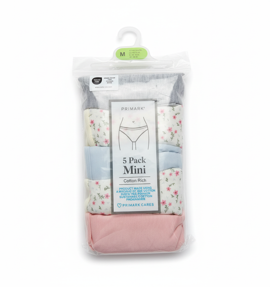 Primark 5 Pack (M) Mini Floral Cotton Rich (Bikinis, Briefs, Underwear, Panties, Pants) Medium