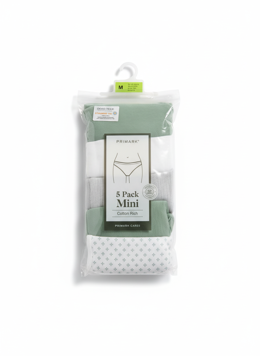 Primark 5 Pack (M) Mini Cotton Rich (Bikinis, Briefs, Underwear, Panties, Pants) Medium