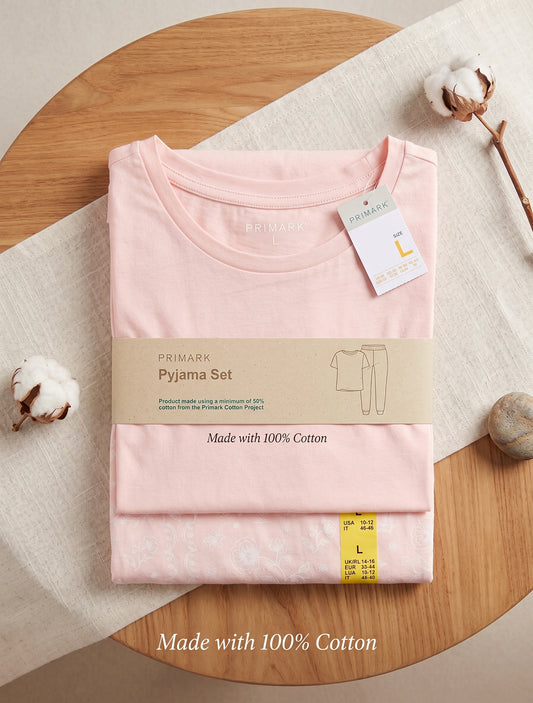 PRIMARK Half Sleeve Pyjama Sets (PJ Set) SIZE (Large) (Pink)