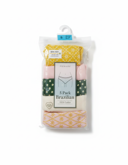 Primark 5 Pack (S) BRAZILIAN 100% Cotton (Bikinis, Briefs, Underwear, Panties, Pants) Small