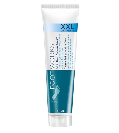 AVON Foot Works All in One Pedicure Cream XXL with walnut shell powder, pumice and cranberry seeds 150ml