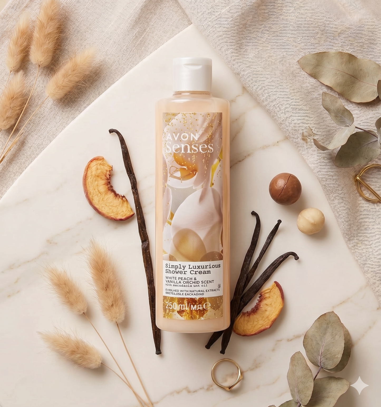 AVON Sense Simply Luxurious Shower Cream (Peach & Vanilla Orchid Scent) 250ml
