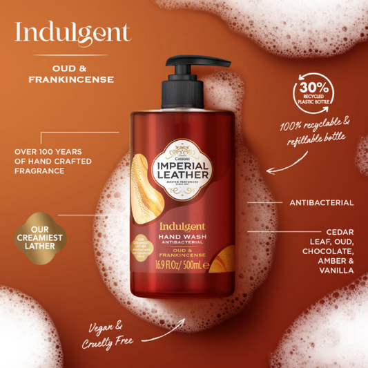 CUSSONS IMPERIAL LEATHER INDULGENT ANTIBACTERIAL HAND WASH OUD & FRANKINSCENCE 500ML