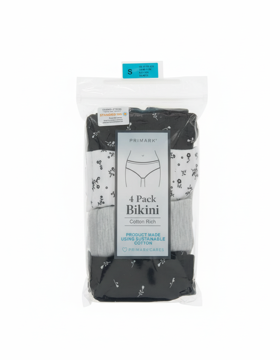 Primark 4 Pack (S) Bikini (Briefs, Underwear, Knickers, Pants) Cotton Rich (Small)