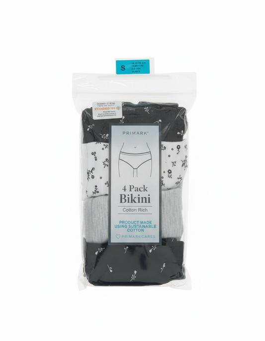 Primark 4 Pack (S) Bikini (Briefs, Underwear, Knickers, Pants) Cotton Rich (Small)
