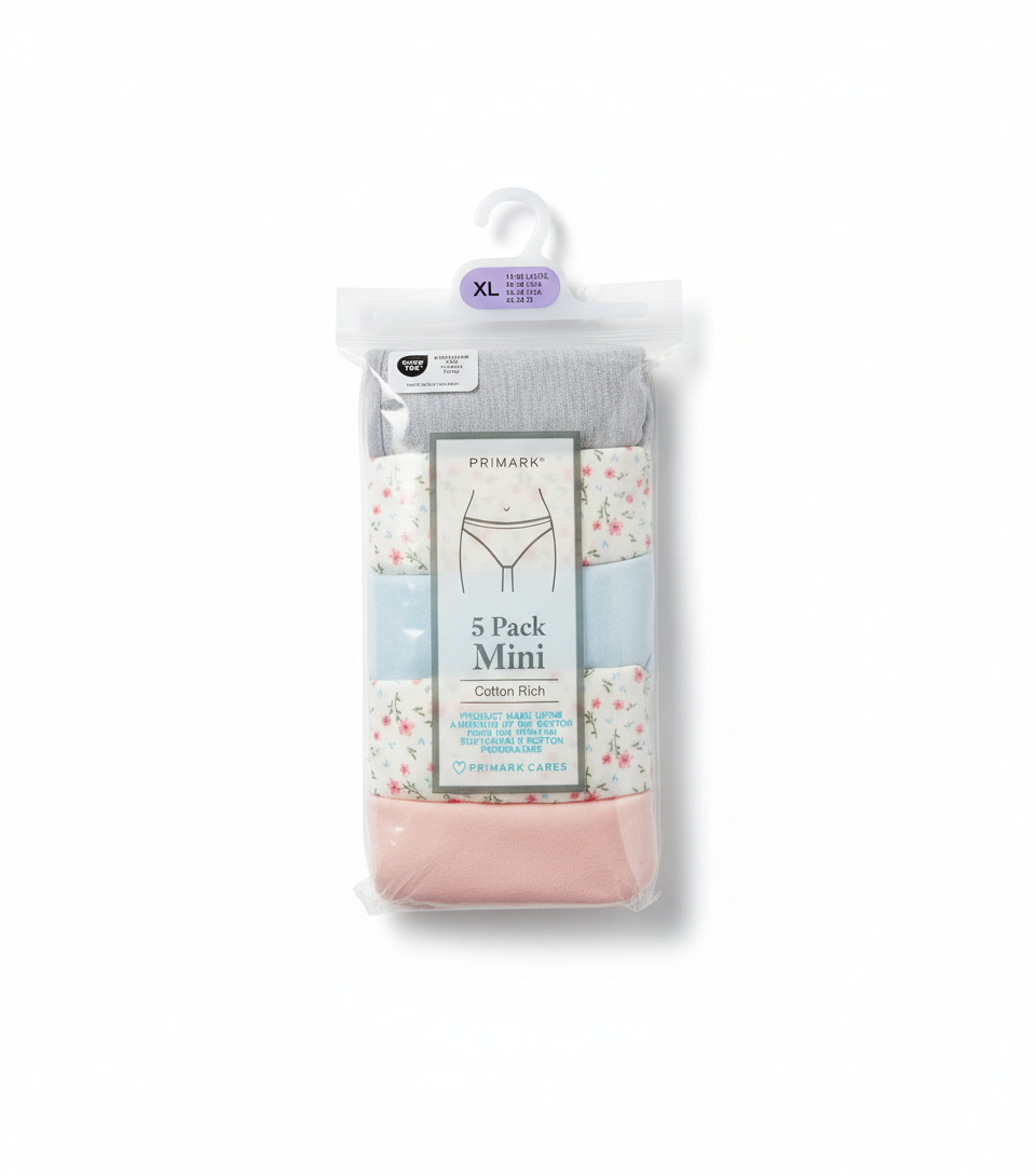Primark 5 Pack Mini (XL) Cotton Rich (Bikinis, Briefs, Underwear, Panties, Pants) Extra Large