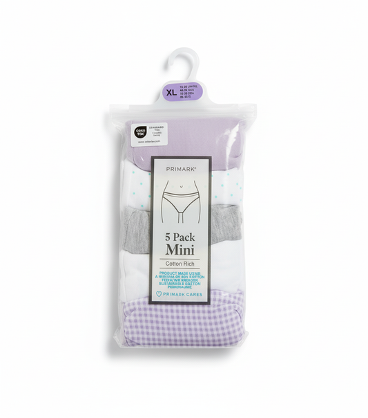 Primark 5 Pack Mini (XL) Cotton Rich (Bikinis, Briefs, Underwear, Panties, Pants) Extra Large